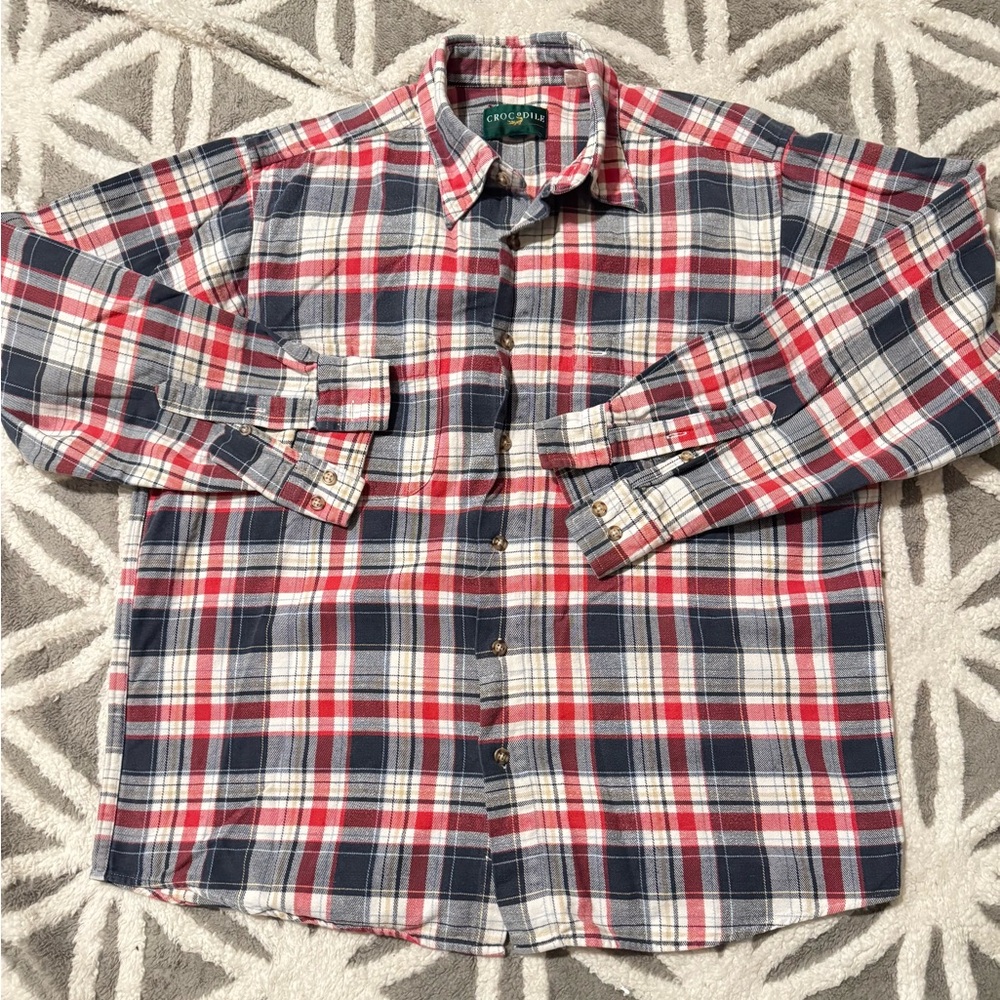 M Crocodile Flannel Shirt Casual Long Sleeve Vintage
